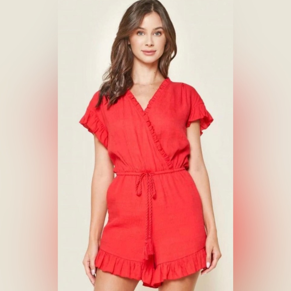 LAST CHANCE! SugarLips Anna Tassel Tie Romper in Coral - Medium